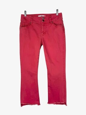 CAbi Nantucket Red Hi-Low Crop Jeans 4 Raw Hem Stretch Denim Chic Cropped Ankle